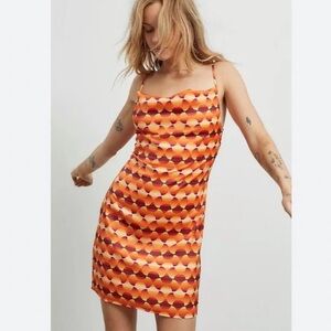Urban Outfitters Mallory Cowl Neck Orange Retro Slip Mini Dress Size XS
